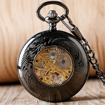 Amazon.co.jp: 手作りの黒の五芒星表示機械式手巻き懐中時計アラビア