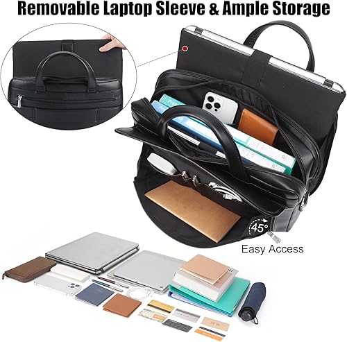 Vista 40 de Masa Kawa Maletín de cuero para hombres 15.6" - 17" maletín para computadora portátil de negocios viaje trabajo mensajero cruzado bolsa de hombro