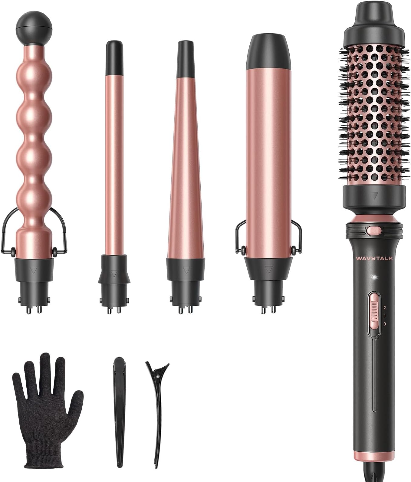 Wavytalk 5 in 1 Curling Wand Set, Multi Curl, Curling Wand Set with Thermal Brush and 4 Interchangeable Ceramic Curling Wand(0.5”-1.25”), Instant Heat Up Wand Curling Iron