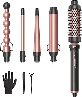 Wavytalk 5 in 1 Curling Wand Set, Multi Curl, Curling Wand Set with Thermal Brush and 4 Interchangeable Ceramic Curling Wa...