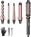 Wavytalk 5 in 1 Curling Wand Set, Multi Curl, Curling Wand Set with Thermal Brush and 4 Interchangeable Ceramic Curling Wand(0.5”-1.25”), Instant Heat Up Wand Curling Iron (Rose Gold)
