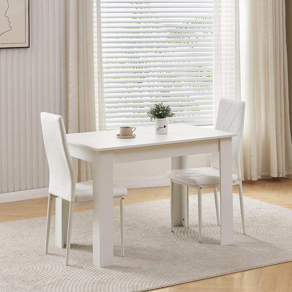 Homullel 110cm Dining Table and 2 Chairs, 2 Seater Kitchen Table and Chairs Set for Space Saving, Dining Room Set for 2, White (2 Seaters, Flannel White #2) โ image 1