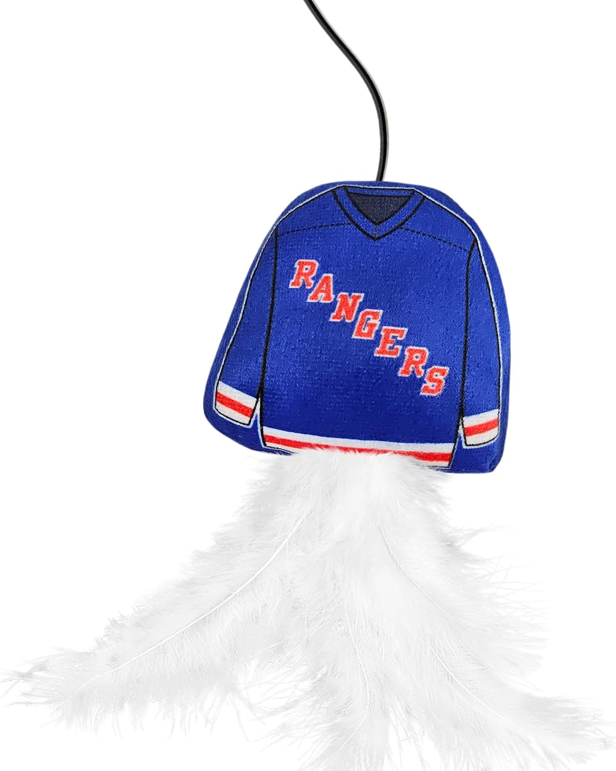NHL New York Rangers Team Jersey Wand with CAT NIP, Cat Toy Jersey Shaped Plush Teaser Toy for Cats & Kittens - Interactive Pet Toy for Play & Exercise