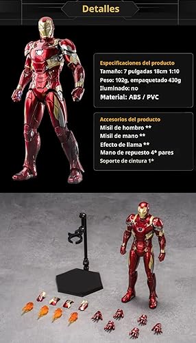 Miniatura 7 de MK46Ironman - Figura de acción de 7 pulgadas (escala 110) con muchos accesorios, exquisita pintura coleccionable