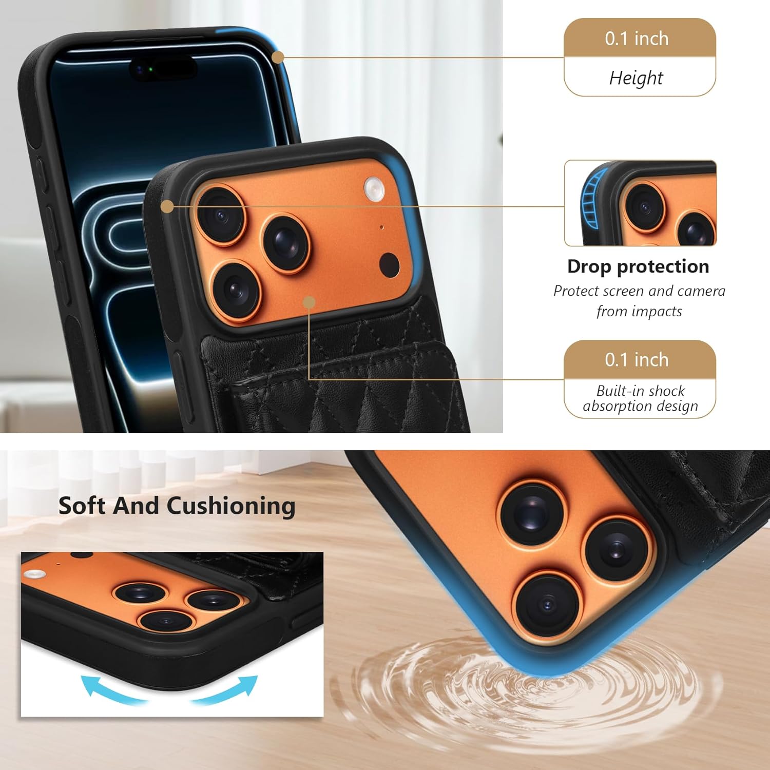 Rssviss Crossbody Wallet Case for iPhone 17 Pro Max with Mirror, Kickstand Magnetic Clasps Card Holder with RFID Protection, PU Leather Shockproof Cover for Women - 6.9", Black