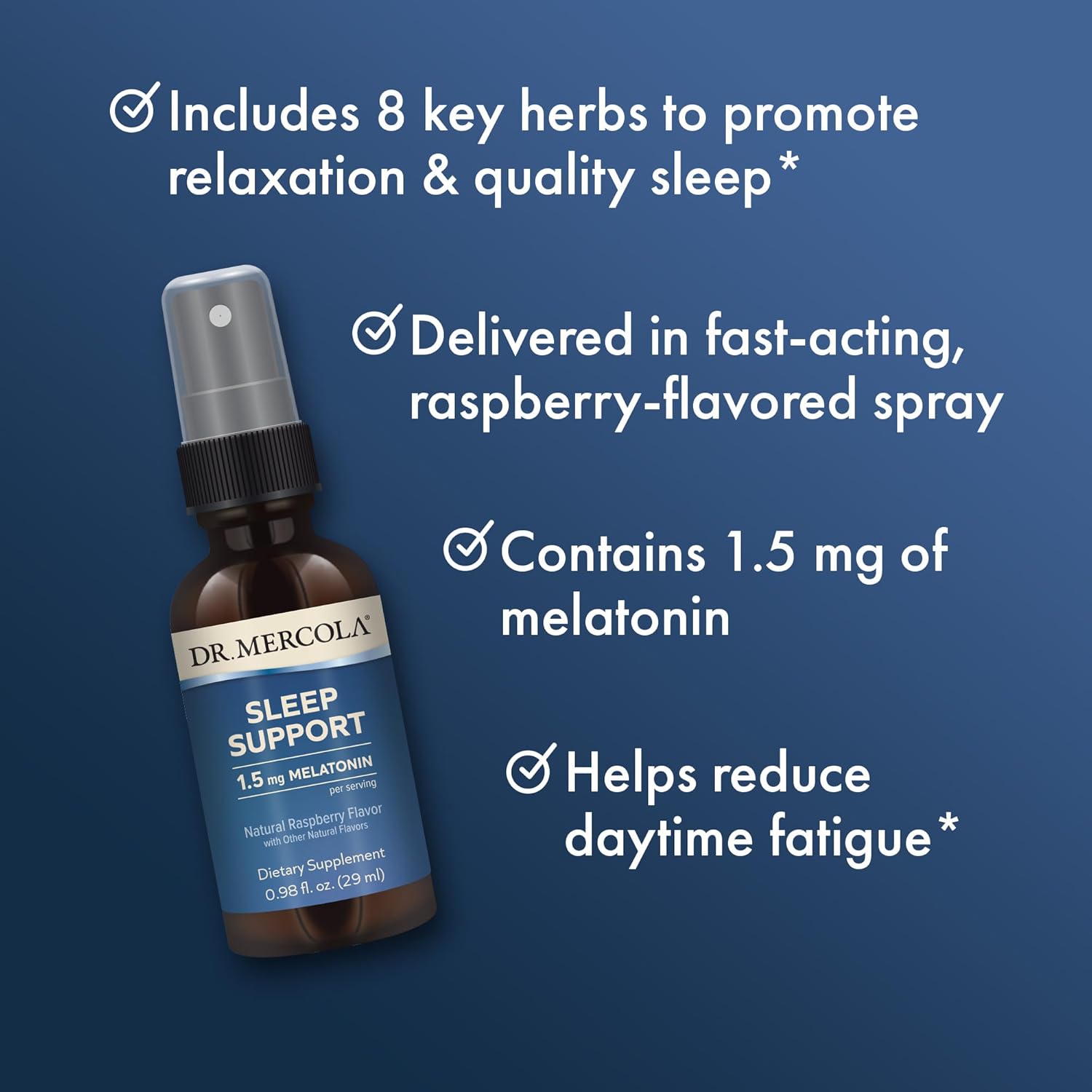Dr. Mercola Sleep Support with Melatonin Spray - Supports Restful Sleep - Non-GMO, Gluten-Free & Soy-Free - Natural Raspberry Flavor - 0.98 fl oz (3 Pack)