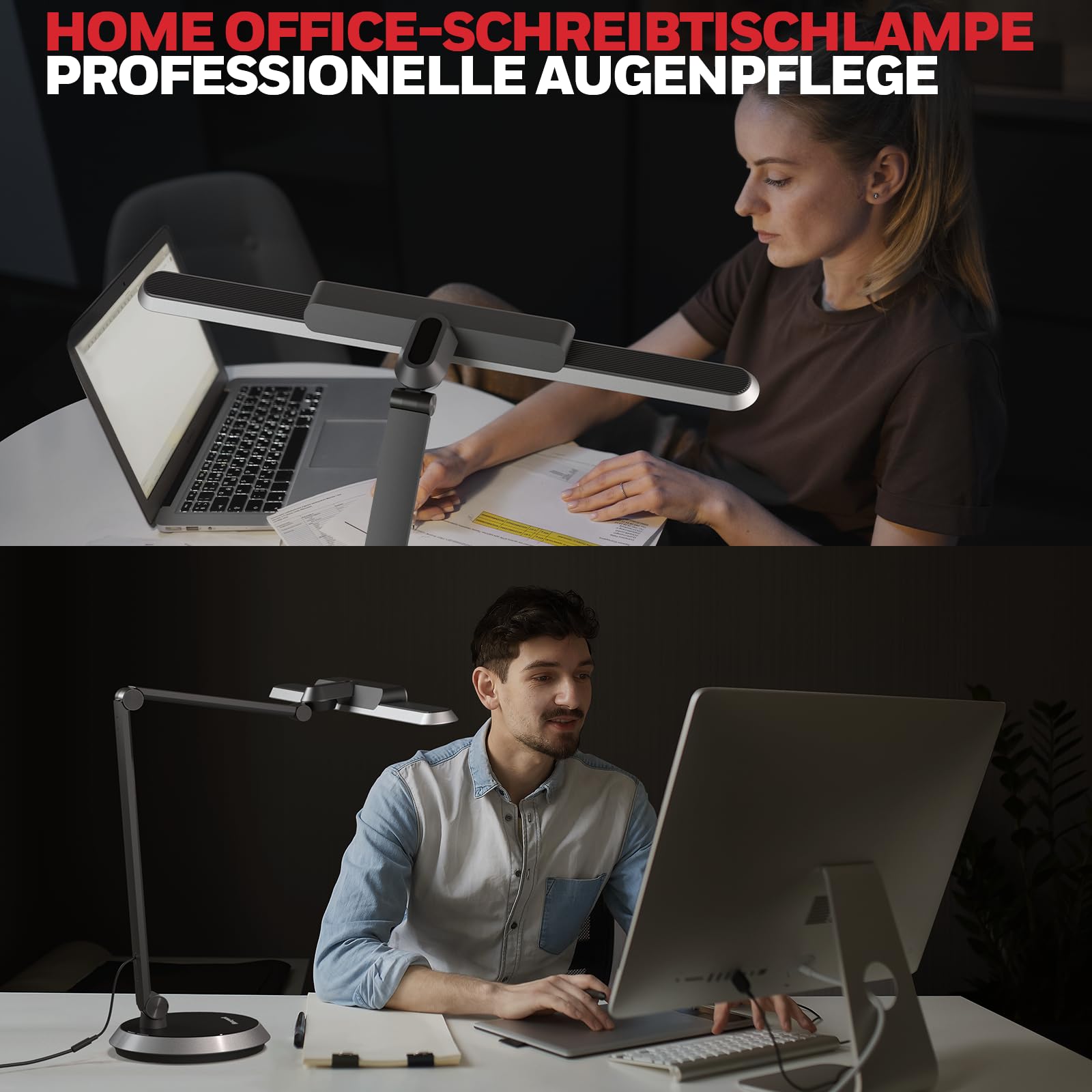 Honeywell LED-Tischleuchte H9 Sunturalux dimmbar mit Bewegungsmelder | 1000LM, CRI≥91, 2700K-5000K, augenschonend, RG0 geringes Blaulicht, stufenlose Dimmung, Leuchte für Schreibtisch