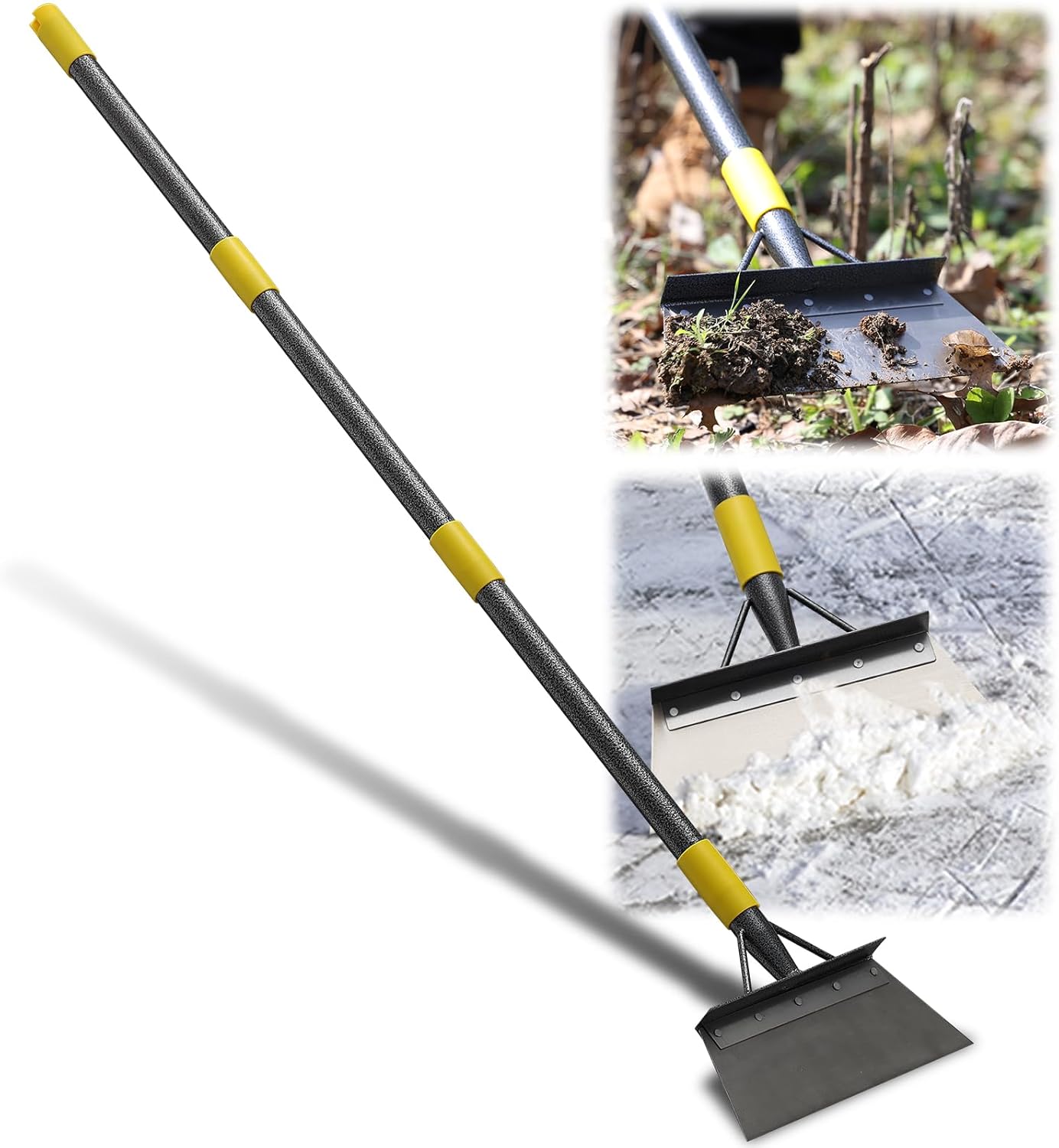 Garden Cleaning Shovel, 76" Adjustable Floor Scraper Long Handle Heavy Duty Tool, Multifunctional Flat Shovel Gardening Tools for Digging, Weeding,Scraping, Ice Remove...