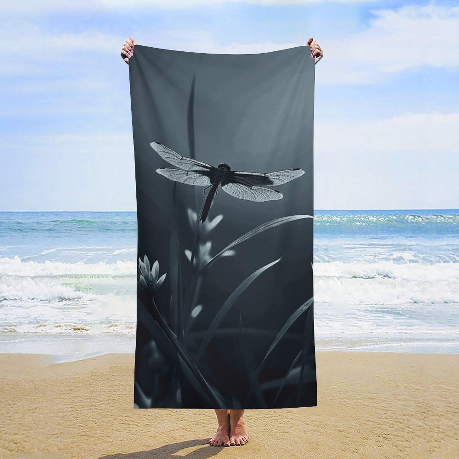 NTVOWPZO Dragonfly Silhouette Beach Towel Oversized Microfiber Bath Towels Lightweight Sand Proof Beach Towels Absorbent Pool Towels for Swimming Yoga Bathroom Towel 31.5" X 63"