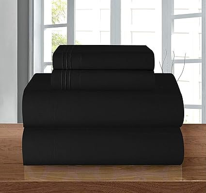Elegant Comfort 1500 Premier Hotel Quality 4-Piece Bed Sheet Sets, Deep Pockets - Luxurious Wrinkle Free & Fade Resistant, Queen, Black