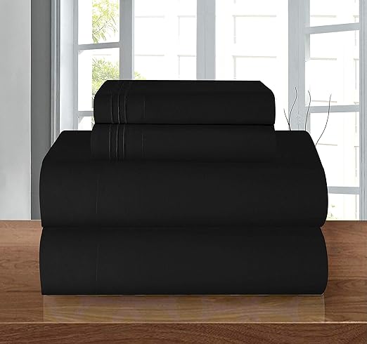 Elegant Comfort 1500 Premier Hotel Quality 4-Piece Bed Sheet Sets, Deep Pockets - Luxurious Wrinkle Free & Fade Resistant, Queen, Black