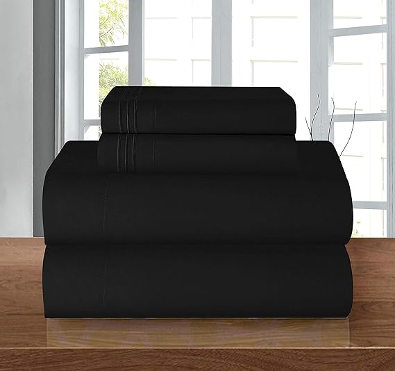 Elegant Comfort 1500 Premier Hotel Quality 4-Piece Bed Sheet Sets, Deep Pockets - Luxurious Wrinkle Free & Fade Resistant, Queen, Black