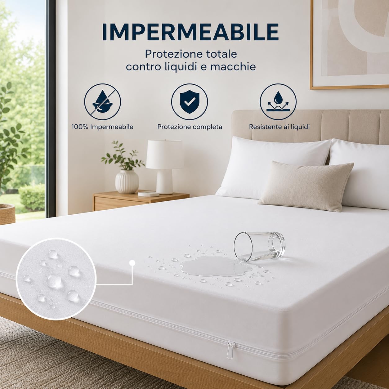 Coprimaterasso Doppio MATRIMONIALE 180x200+30 cm con Zip – Impermeabile, Anti Cimici e Antiacaro (MATRIMONIALE)