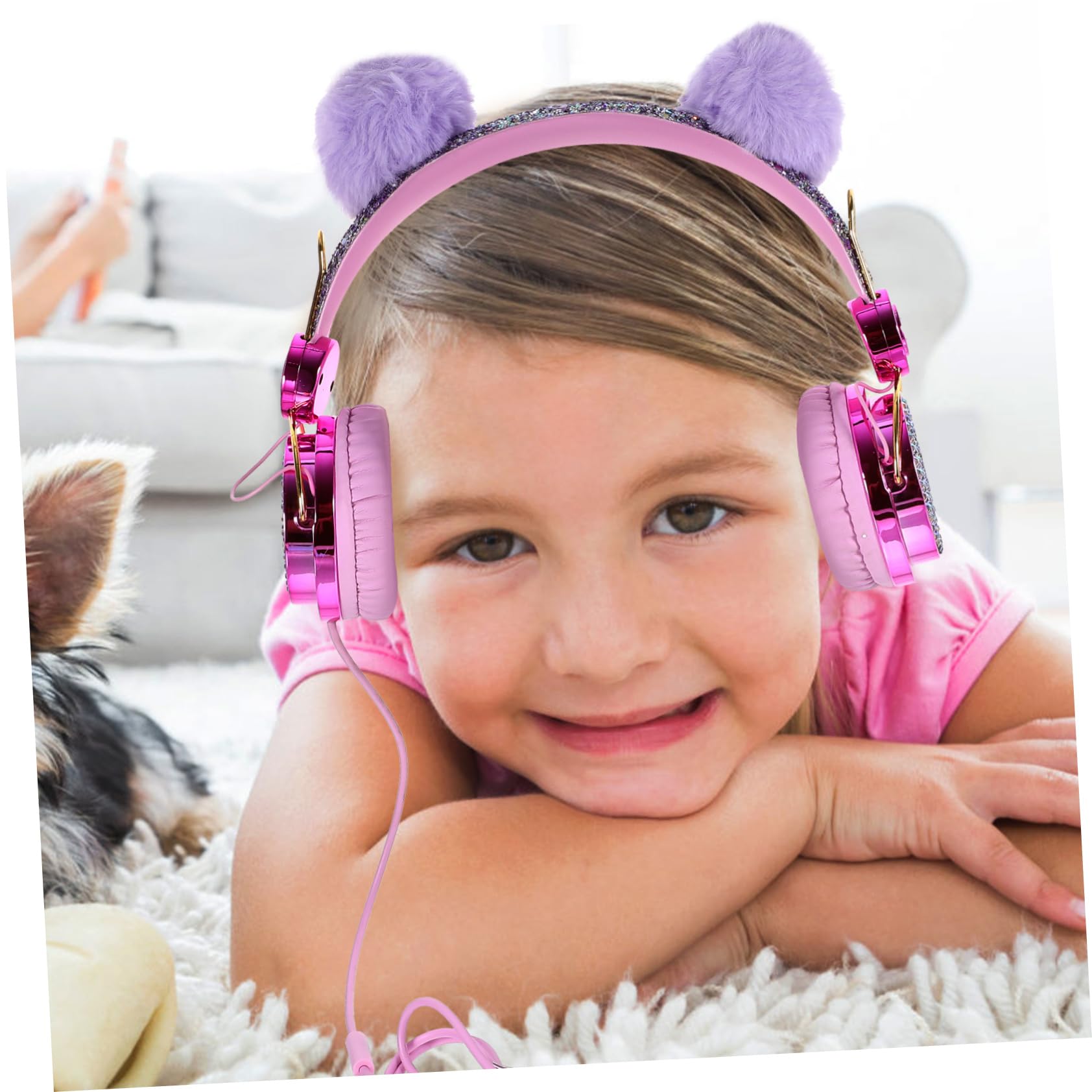 Uonlytech 3piezas Auriculares Infantiles De Peluche Control De Volumen Auriculares Estéreo Adorables para Música para Escuela y Viaje Diseño De Orejas De Animales Color Aleatorio
