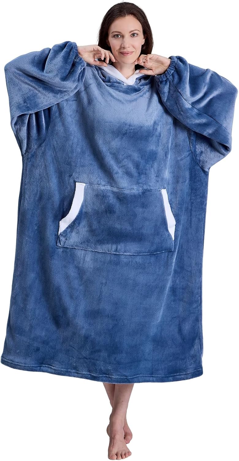 LANYETON Wearable Blanket Hoodie, Ultra Soft Warm Fluffy Oversized Fleece Sweatshirt Blanket with Sleeves and Pocket