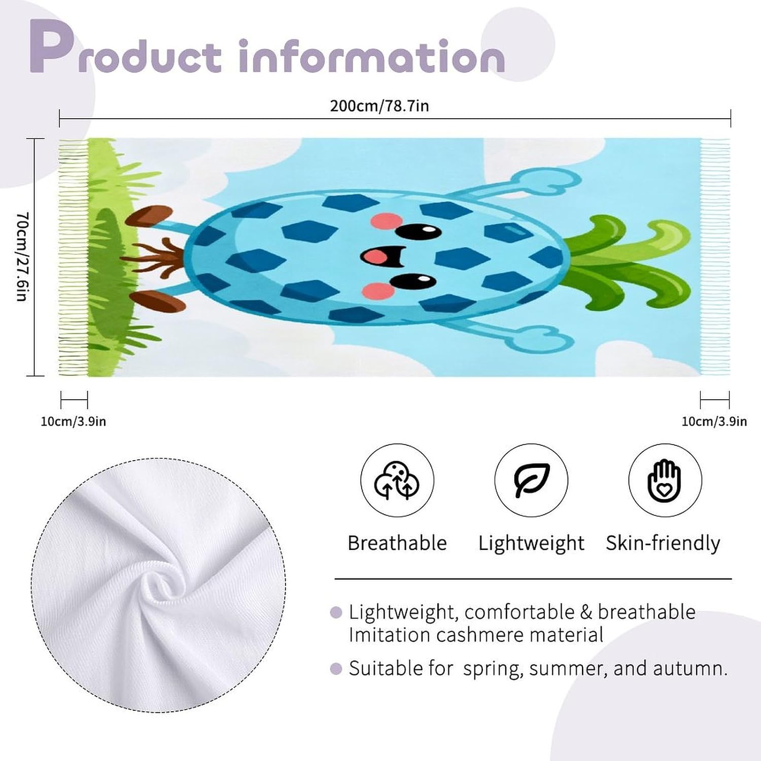 Pineapple Light Blue Scarfs for Man Women Winter Scarf Long Shawl Wraps Fashion Classic Tassel Scarfs Soft Blanket Scarves