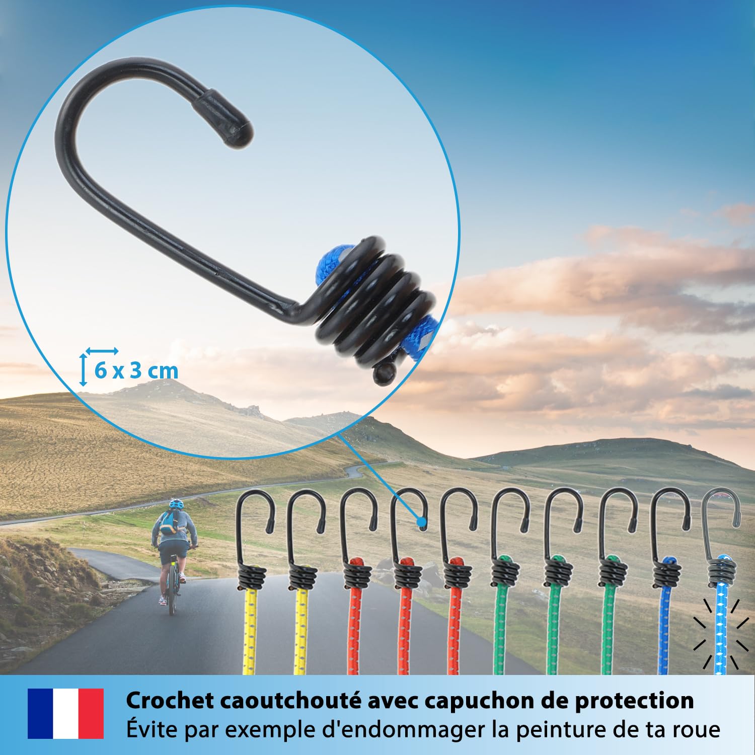 Lot De 10 Tendeurs Elastiques Réfléchissants Valonic Kraken - Crochets Protégés