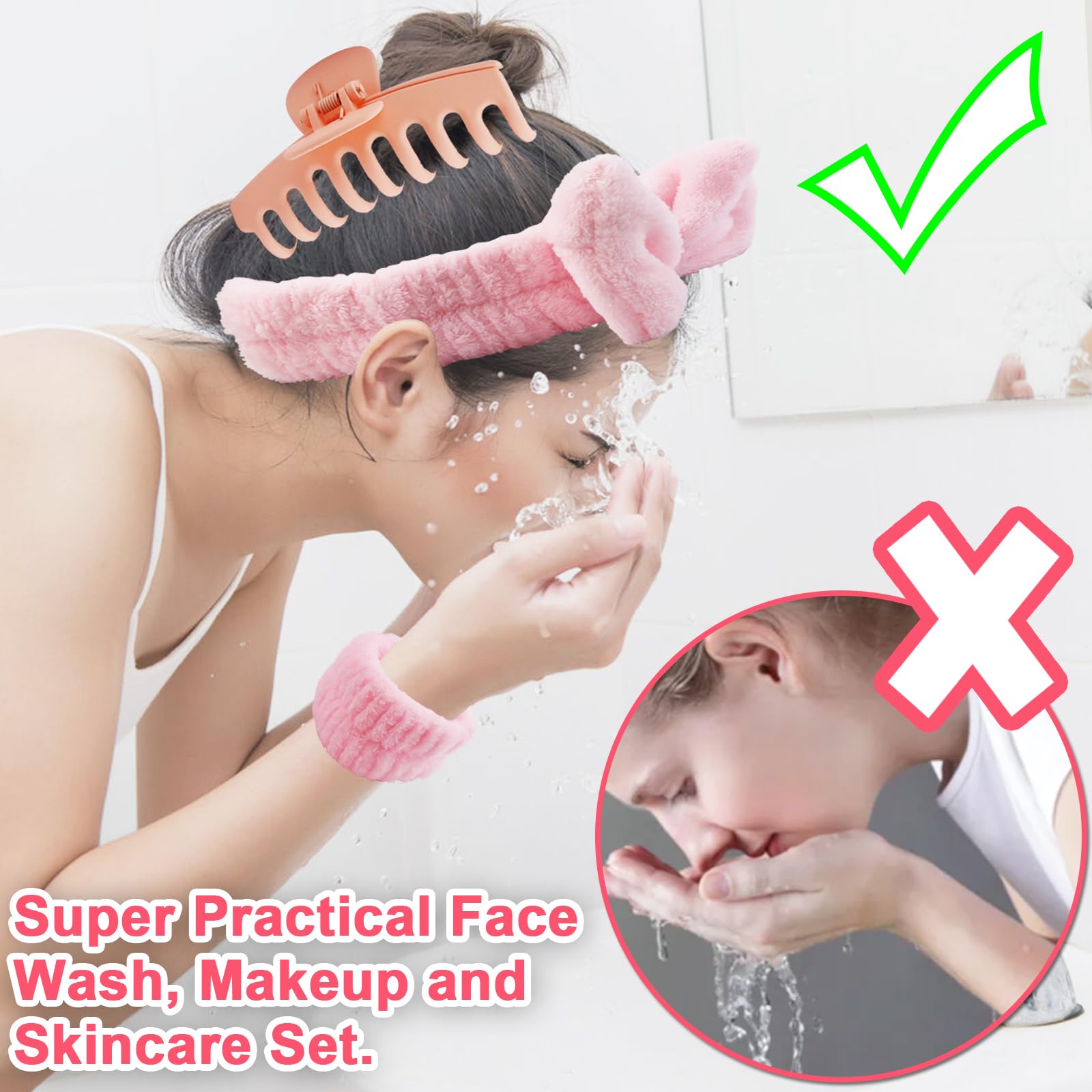 Amazon.com : 16 Pcs Face Wash Headband Wristband Hair Clips  display picture 2