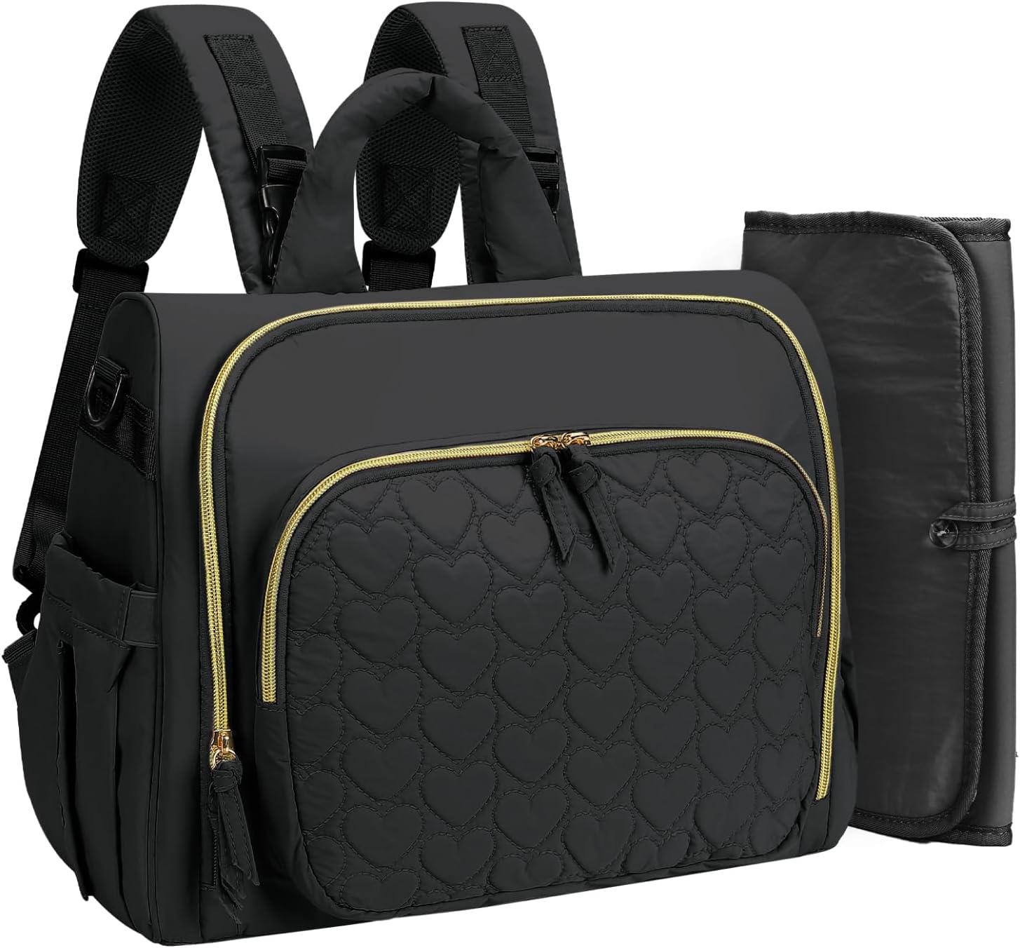 MHOMER Diaper Bag Backpack Puffer Lightweight 3 in 1 Wide Open Small Diaper Bag Tote for Travel with Changing Pad Shoulder Straps, Black