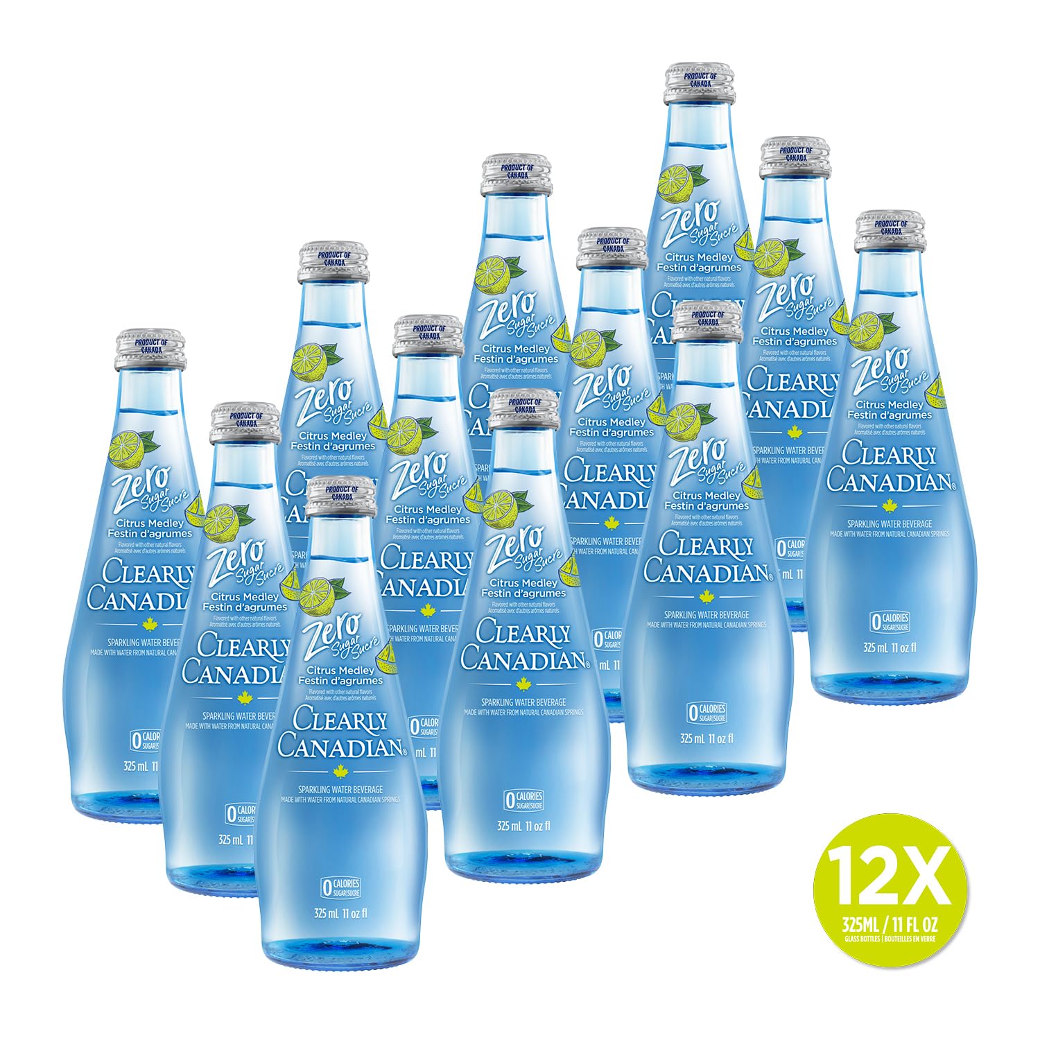 Clearly Canadian Zero Sugar Citrus Medley Sparkling Water Beverage, Zero Sugar & Zero Calories, 1 Case (12 Bottles x 325mL)