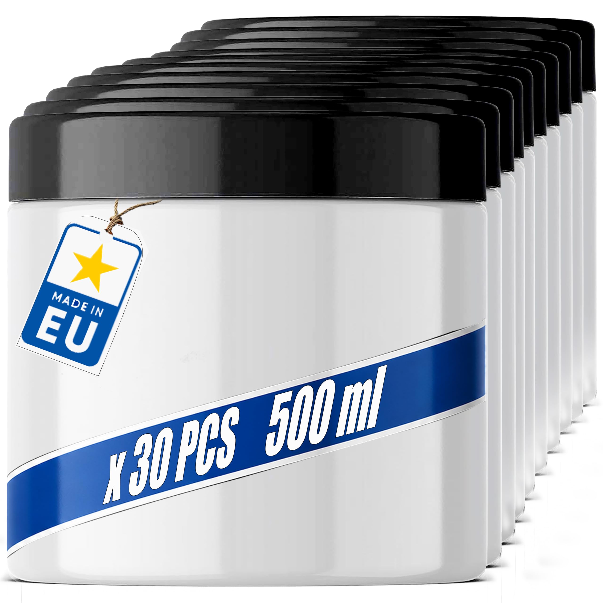 POSH Barattoli ermetici da 30 x 500 ml, in PET per uso alimentare, con coperchio a vite, barattoli in plastica bianca con coperchio, per spezie, caffè, tè, erbe, contenitori rotondi ermetici a vite