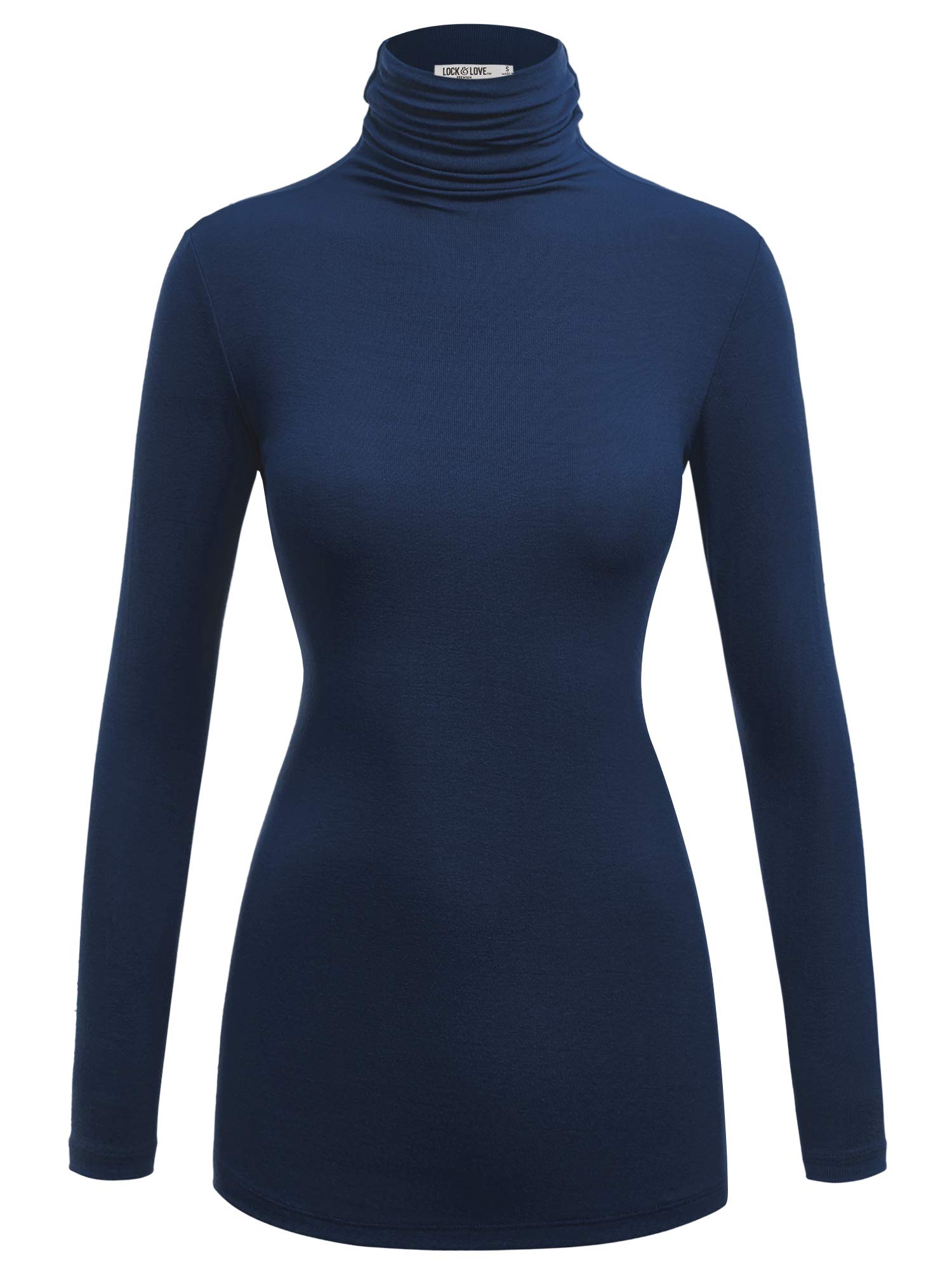 Lock and Love Women's Turtleneck Top Lightweight Long Sleeve Slim Fit Pullover, Soft Rayon Stretch Layering Basic, S-3XL