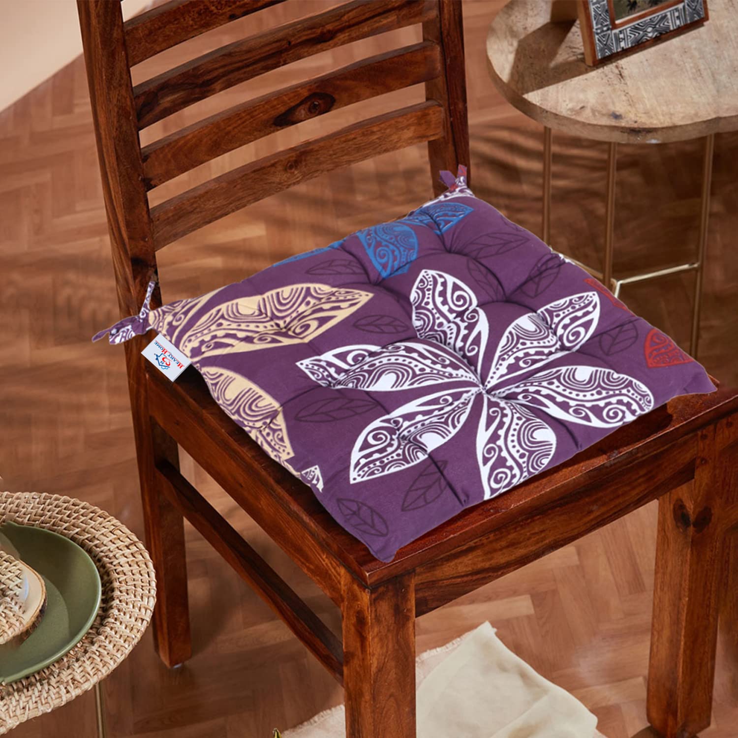 Heart Home Chair pad | Glance Cotton Square Seat Cushion | Chair pad for Chair | Chair Back Rest Pillow | Flower Chair pad for Meditation | Yoga | Living Room | Purple