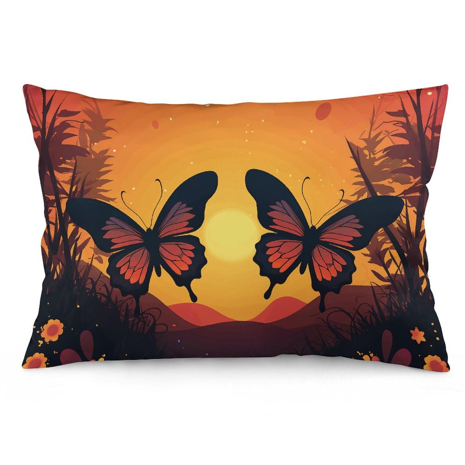 Taies d'oreiller papillons au coucher du soleil pour lit et canapé en 4 tailles