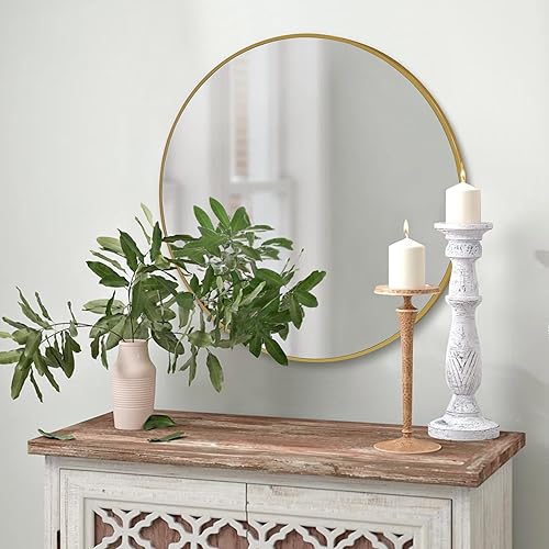 Miniatura 3 de CULER Espejo redondo negro de 24 pulgadas, espejo moderno de pared circular para dormitorio, espejo colgante de vidrio templado para entrada o sala