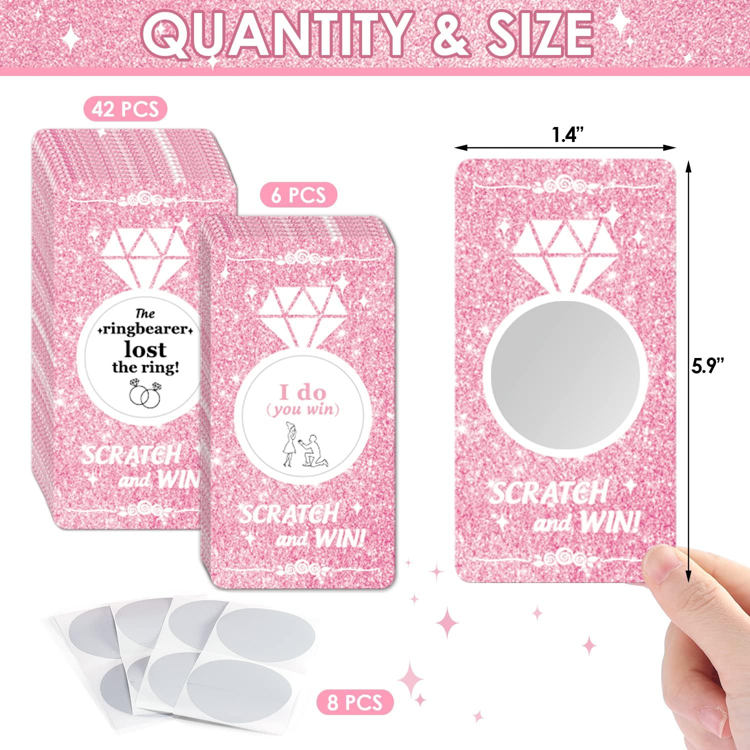 Faisichocalato 48 Pack Bridal Shower Scratch Off Game -Diamond Bride Shower Games Party Scratch Off Cards Tickets Guests Funny Wedding Activity Rose Gold Glitter