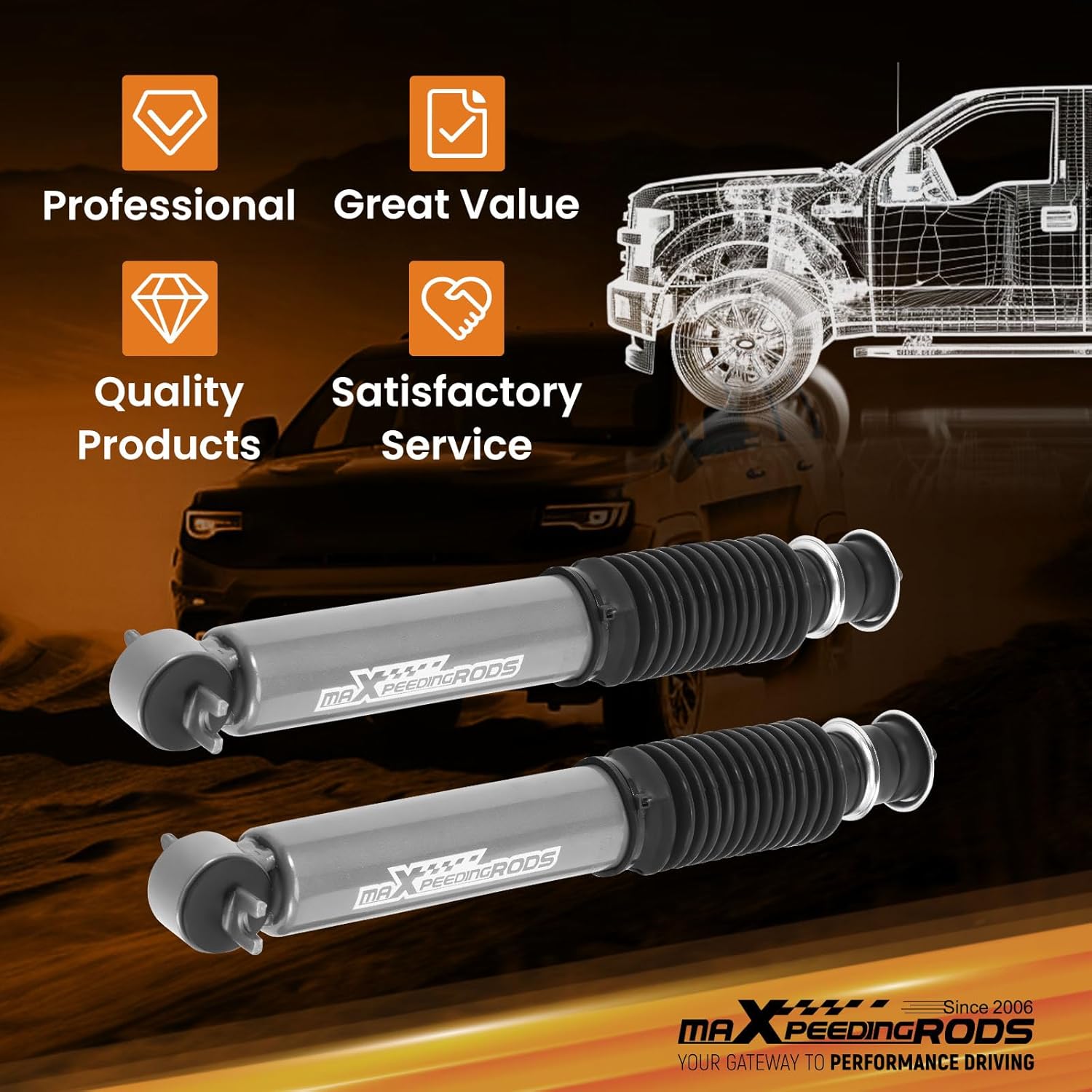 maXpedingrods 2-5” Front Lowering Shocks for Chevy S10 1982-2003, for GMC Sonoma RWD 1991-2003, Drop Shock Kit
