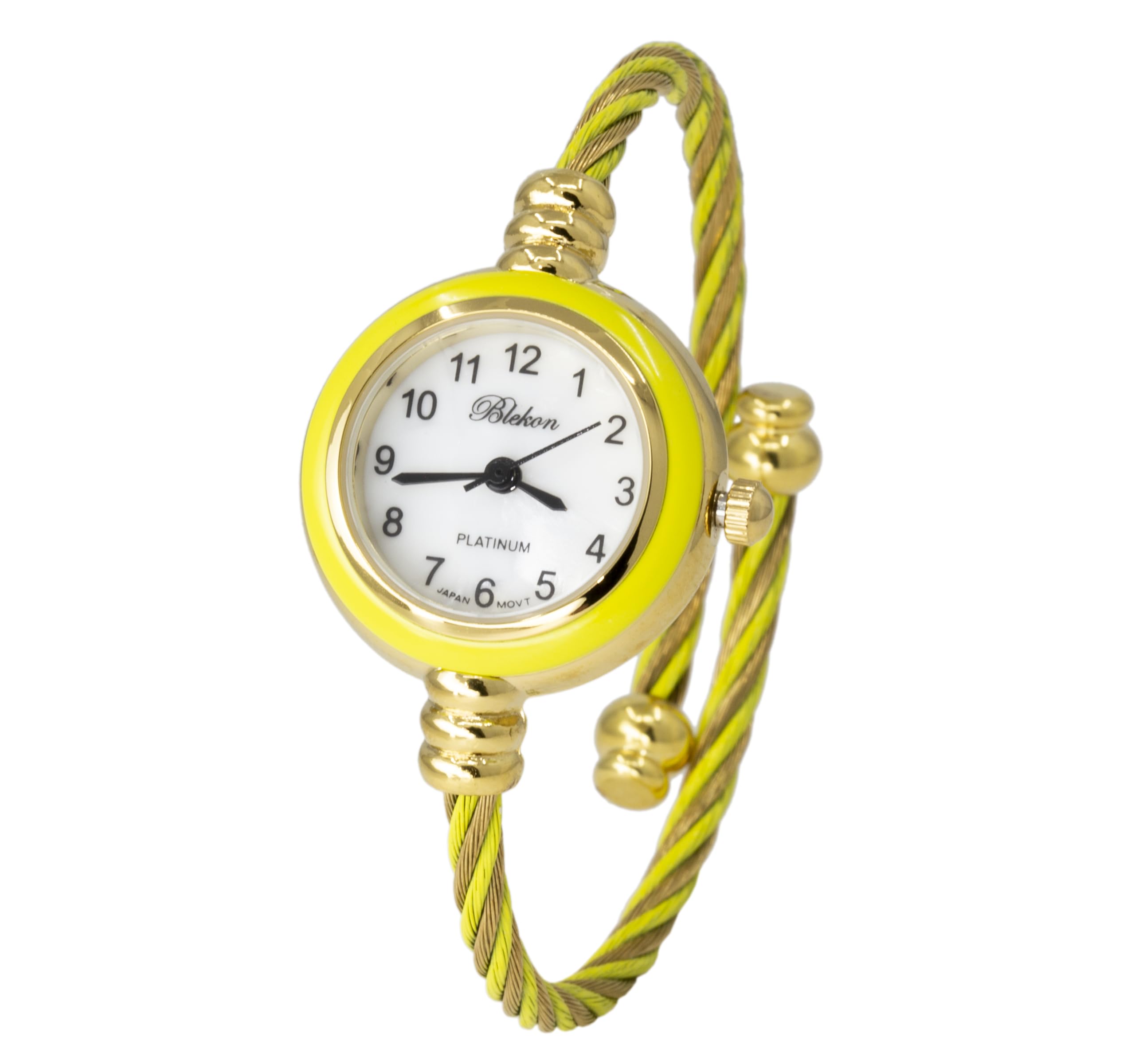 Blekon Collections Women's Cuff Watch - Round Analog Display Arabic Numbers 23mm Case Wire Bracelet Watch for Women Elegant Cable Cuff Bangle Wrist Watch