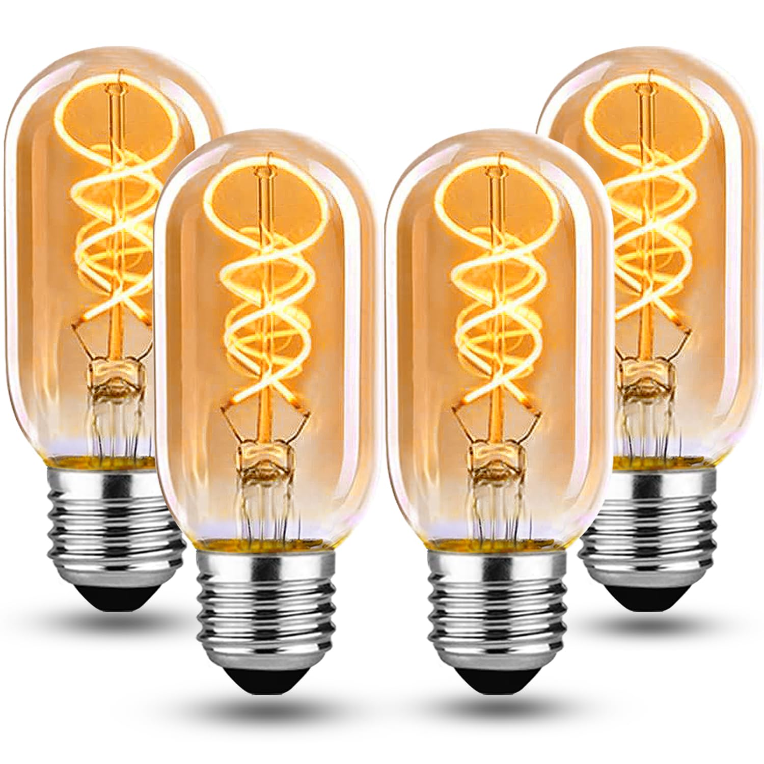 BNITITU Edison LED Vintage Glühbirne, Dimmbar Glühbirne E27 4W LED Warmweiss, lampe E27 Vintage Edison Ideal für Nostalgie und Retro Beleuchtung - Bernstein - 4 Stück（T45 HPS）