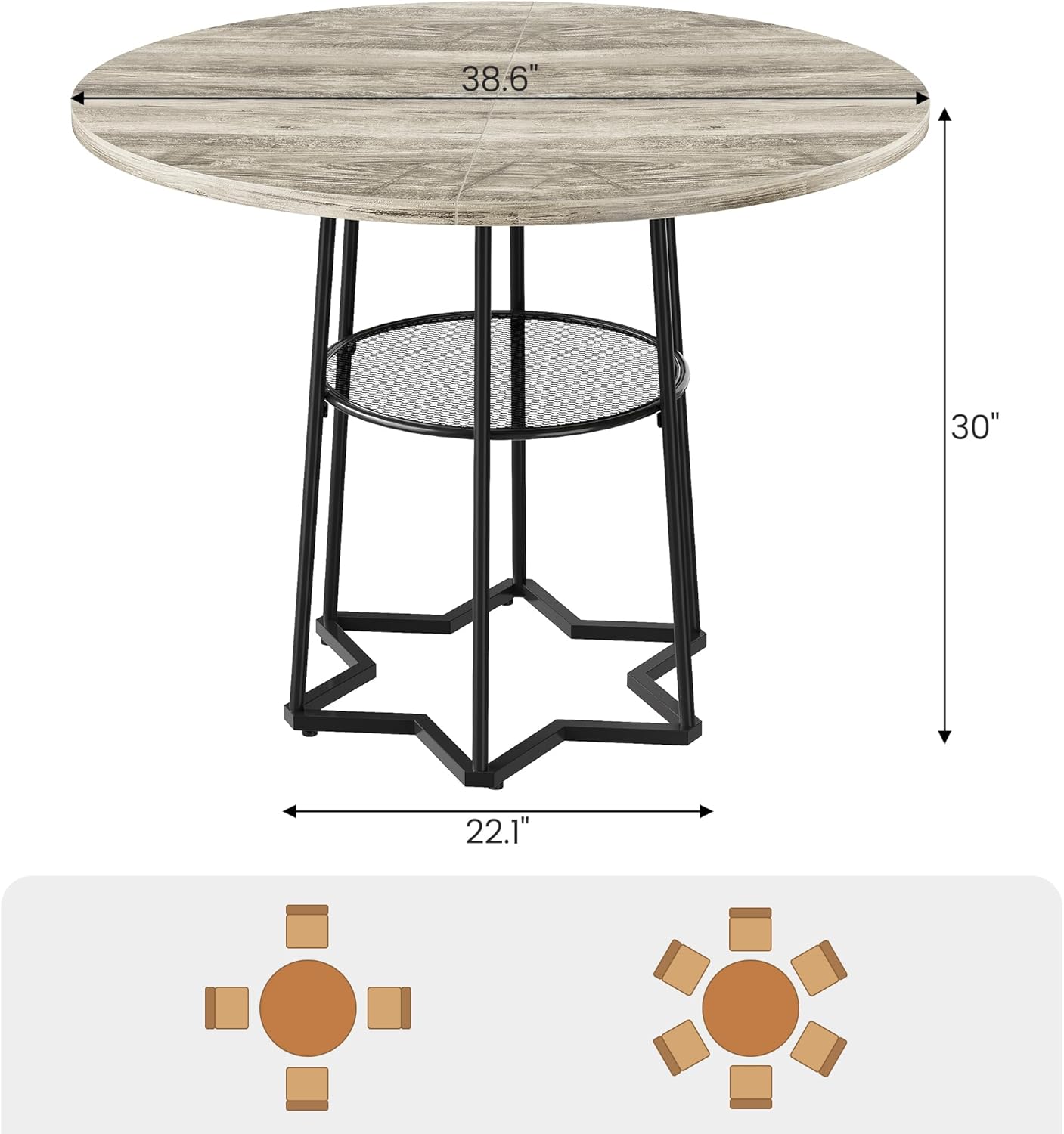 Round Dining Table Circle Storage Round Mesh Storage Rack Hexagonal Metal Base - Picture 13 of 18