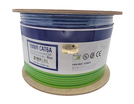 1000 FT CAT 6A كابل إيثرنت السائب الصلب والمحمي (F / UTP) CMR Riser (الأزرق) (TR4-570SR-BL)