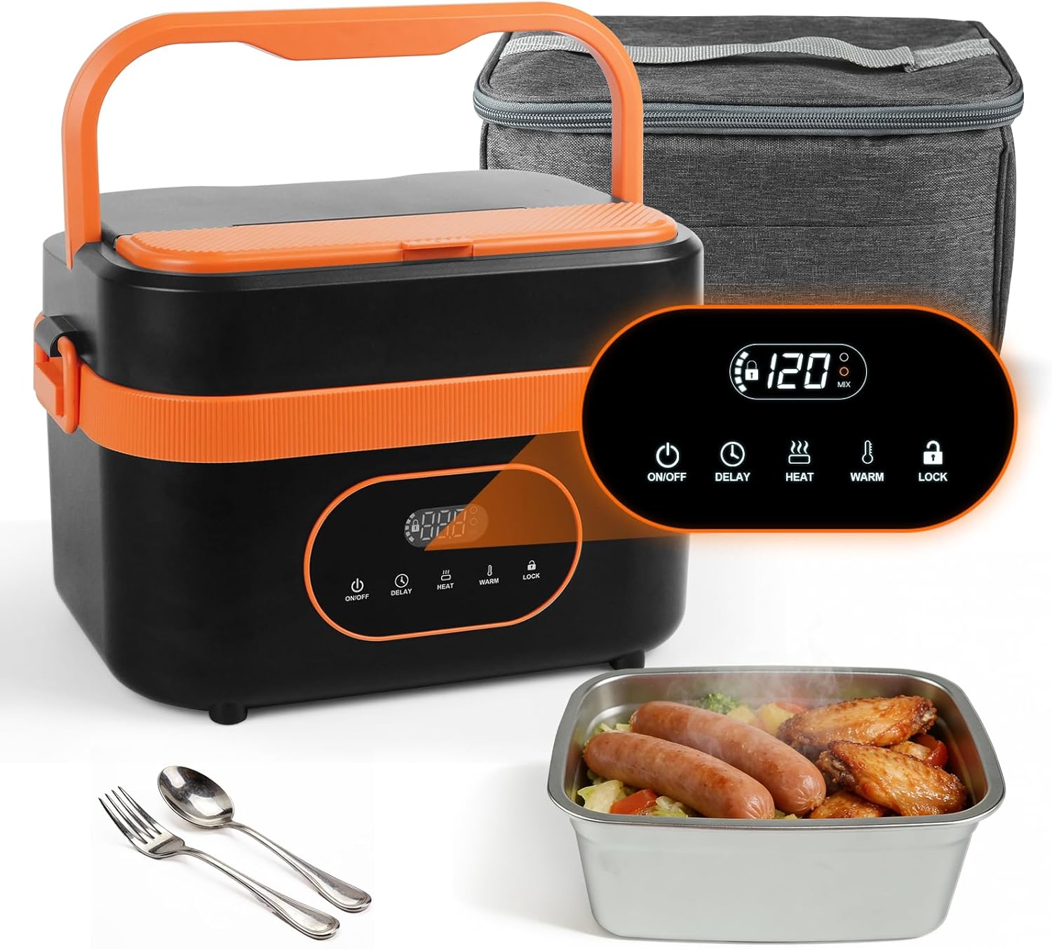 Cordless Electric Lunch Box for Adults,18,000mAh Rechargeable Portable Self-Heating Lunch Box Food Warmer, 1.5L Container for Outdoor, Work, Office, Camping, Travel