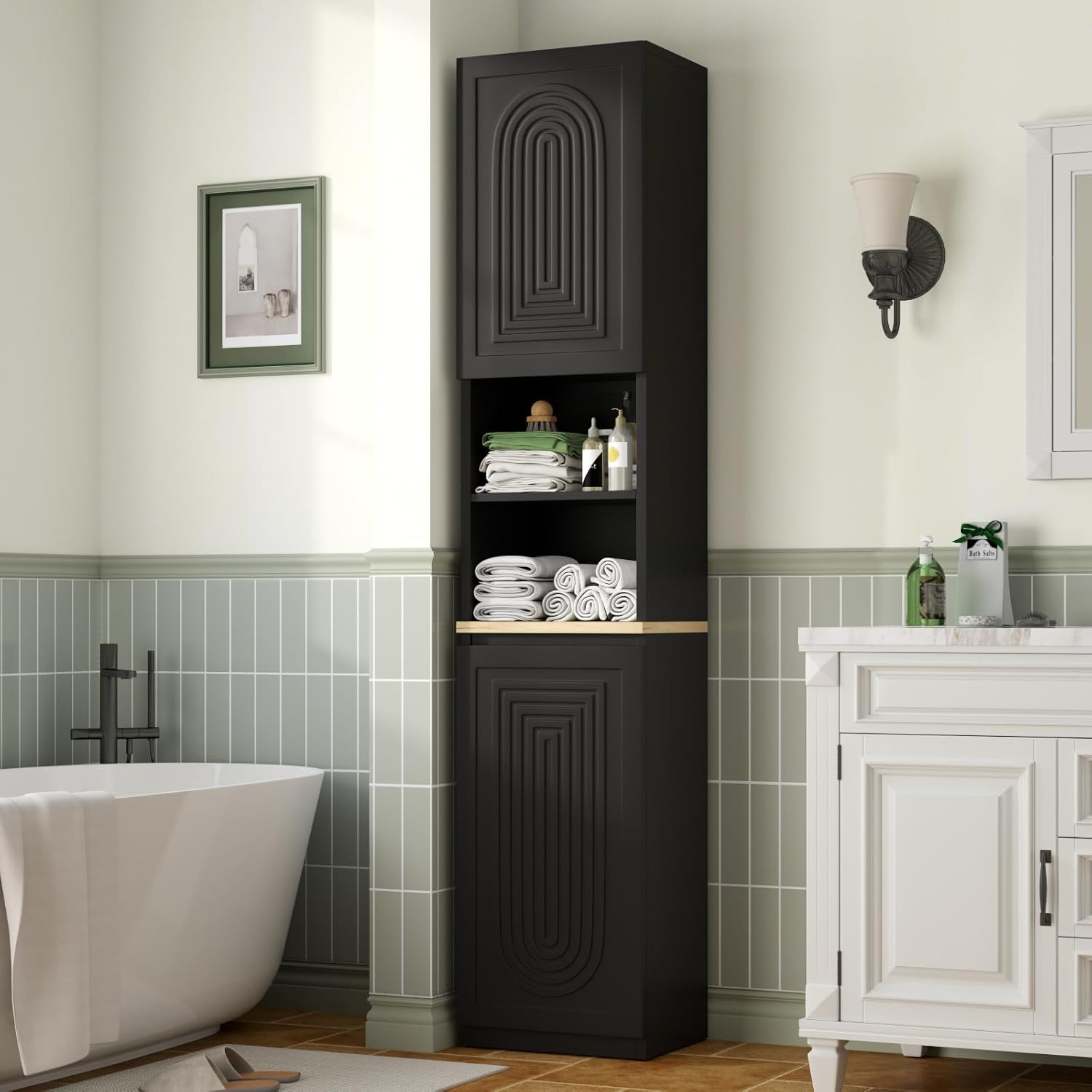 Gyfimoie 67" Tall Bathroom Storage Cabinet with 2 Doors, Slim Narrow Freestanding Cabinet with Adjustable Shelves, for Small Space, Kitchen, Living Room, Entryway, Black