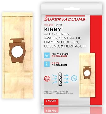 Micro Filtration Paper Vacuum Cleaner Bags for Kirby Upright Vacuum Cleaner Models | Universal Vacuum Bags for Kirby G-Series, Diamond, Legend, Heritage II, Sentria and Avalir Series | 3