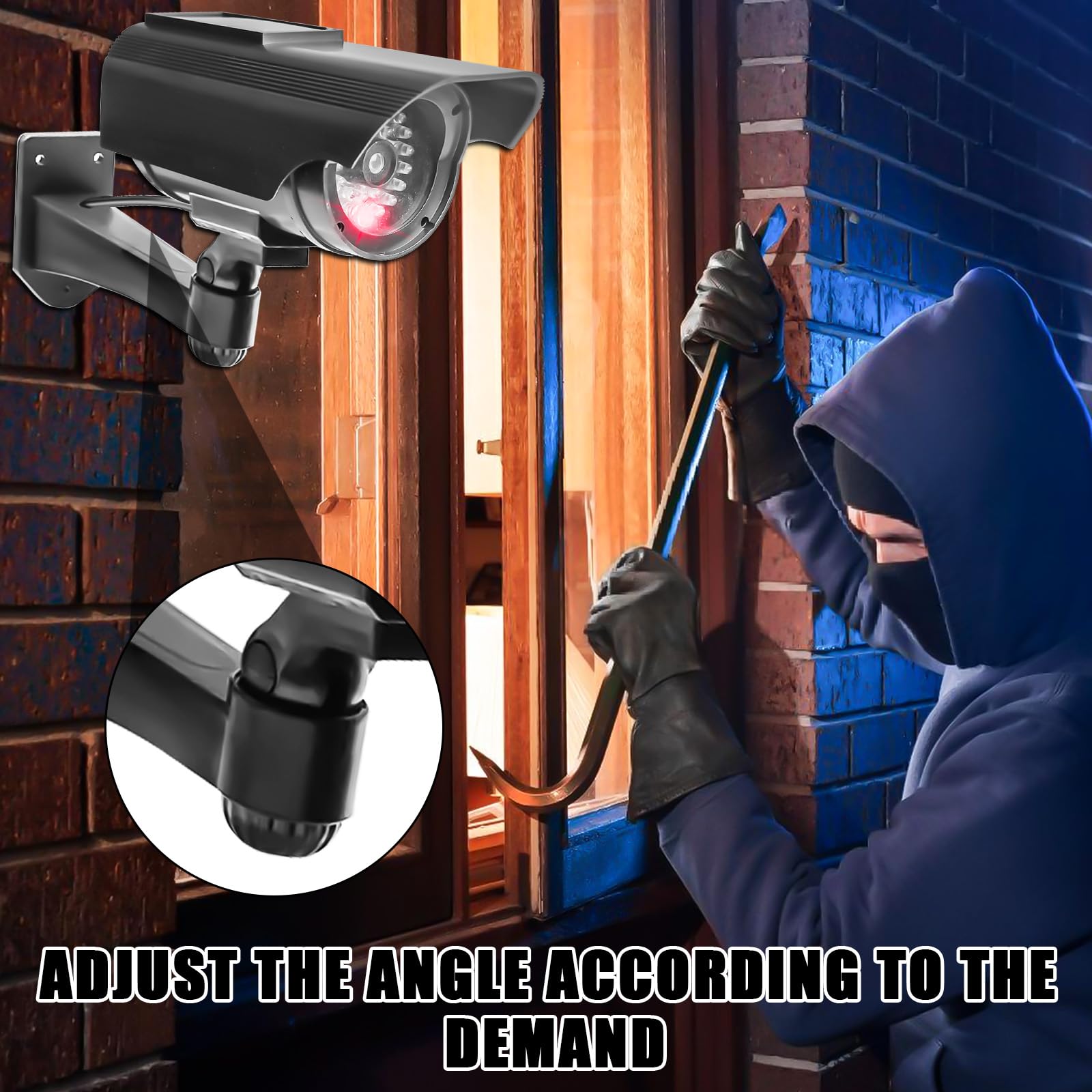 4 cámaras solares falsas, cámara simulada de seguridad, cámara de vigilancia falsa con LED intermitente, cámara exterior para pared, techo interior y exterior