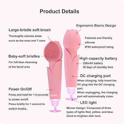 Miniatura 4 de Cepillo de limpieza facial sónico, recargable impermeable exfoliante removedor de maquillaje masaje, instrumento de limpieza eléctrica, lavado