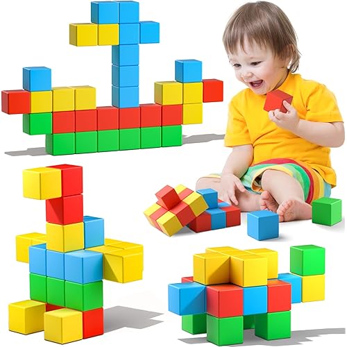 Magnetic Blocks,1.42inch Large Magnetic Building Block for Toddlers 3 4 5 6 7+ Year Old Boys Girls Magnet Toys for Kids Age 3-5 Sensory Toys 1-3 Gift