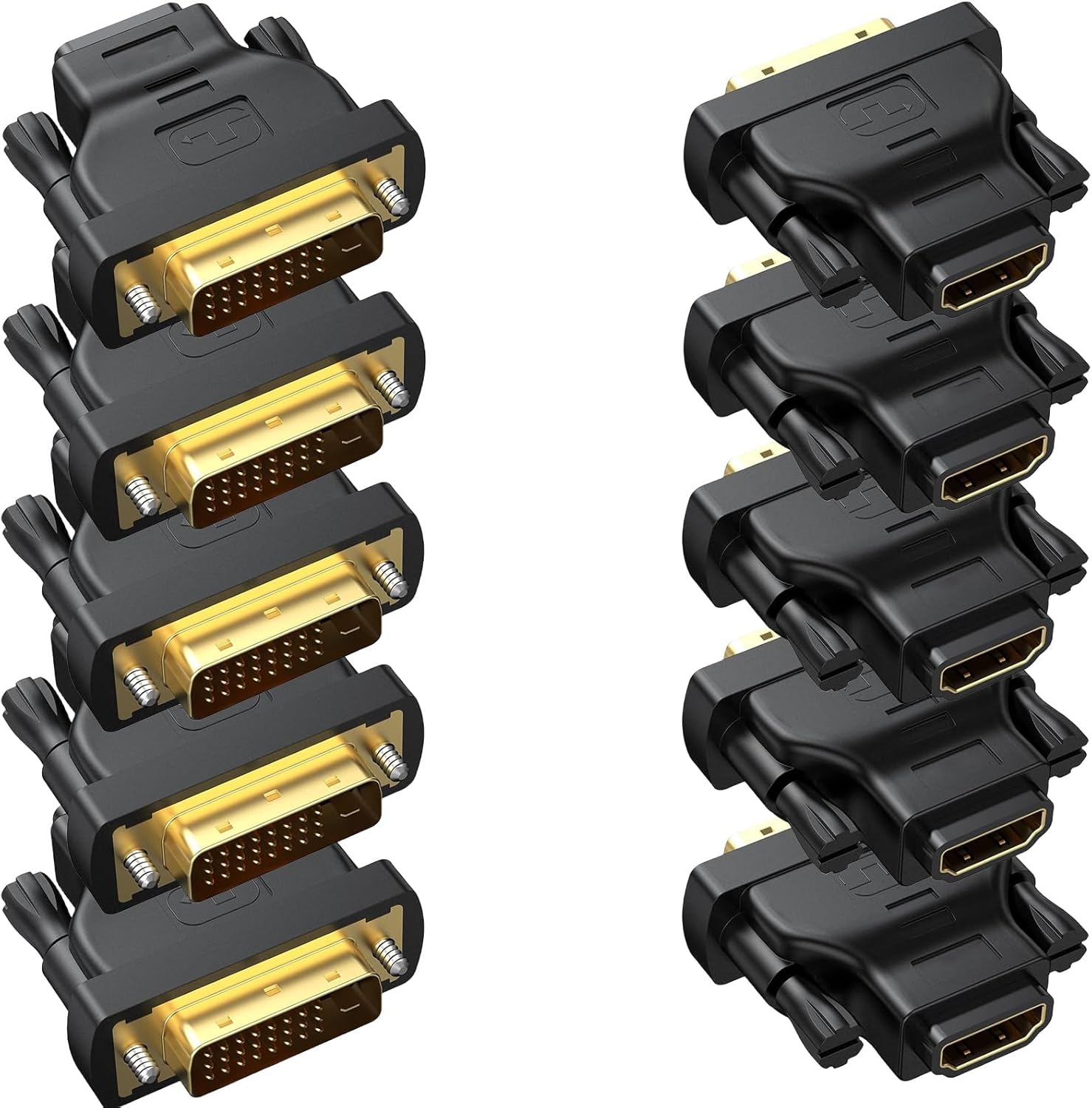 DVI to HDMI Adapter 10-Pack, Bidirectional Female HDMI to DVI-D(24+1) Male Adapter with Gold-Plated for Computer, Monitor, Projector, TV, PS3/4/5 Nintendo Switch and More