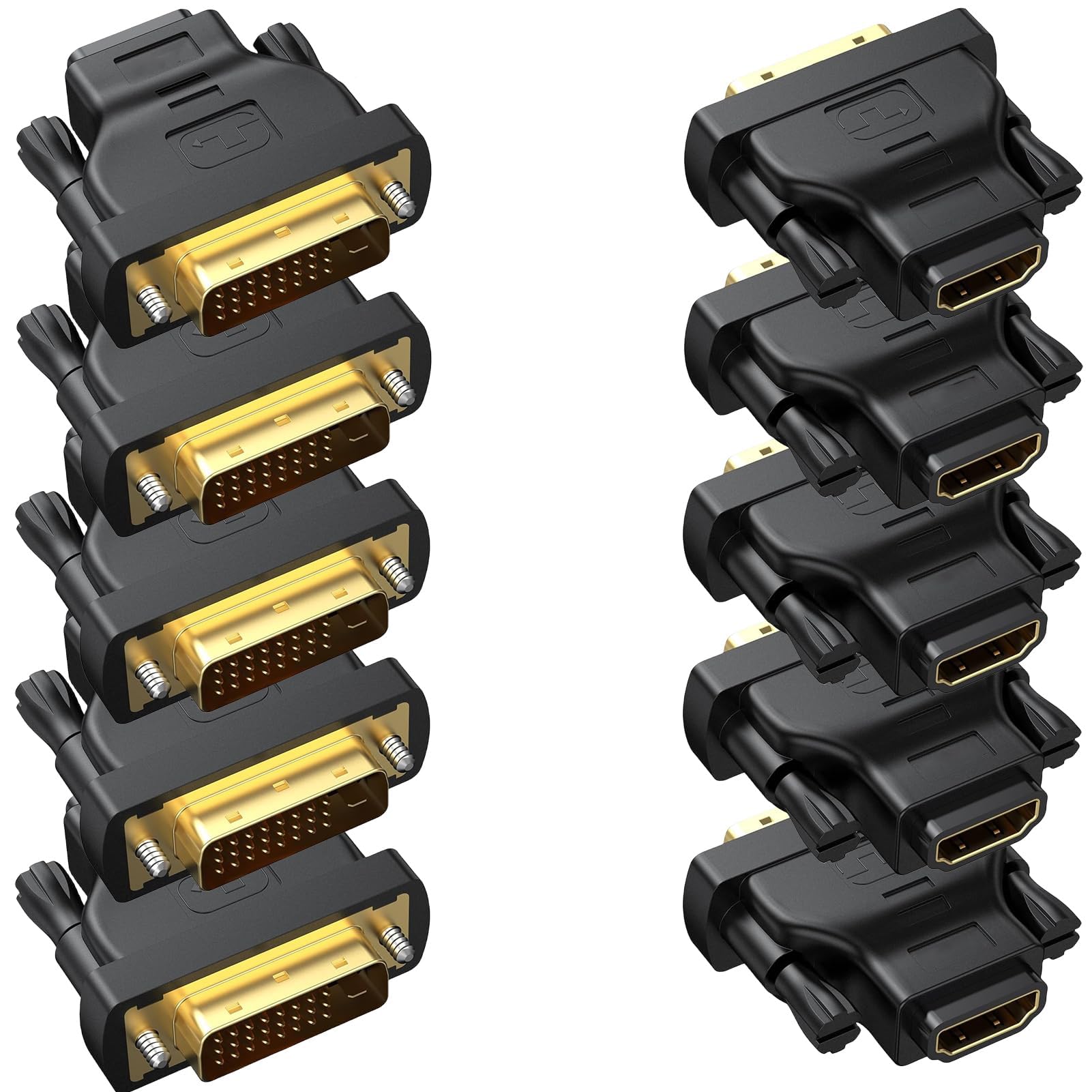 Lot de 10 adaptateurs DVI vers HDMI, bidirectionnel femelle vers DVI-D (24+1) mâle avec plaqué or pour ordinateur, moniteur, projecteur, TV, PS3/4/5, Nintendo Switch et plus encore