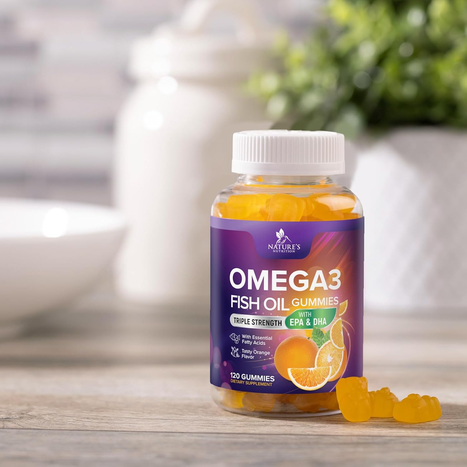 Omega 3 Fish Oil Gummies - 3X Strength Heart Health Support, High Absorption Omega 3 Fish Oil Gummy Supplement with DHA & EPA, Joint & Brain Support for Adults, Delicious Orange Flavor- 120 Gummies - Image 8