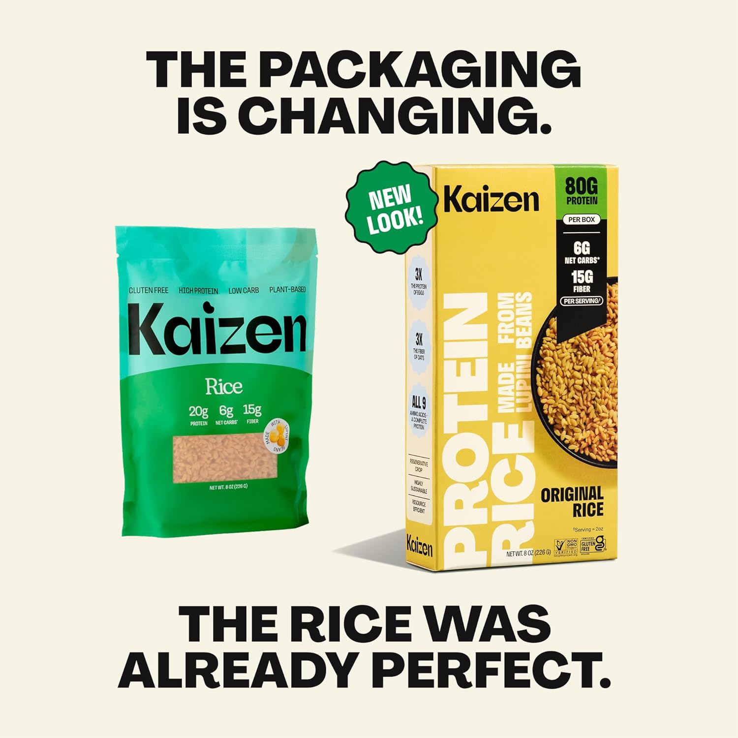 Kaizen Original Protein Rice, 20g Protein, Low Carb (6g Net Carbs), Keto-Friendly, Gluten-Free, Made with Plant-Based Lupini Beans, High Fiber, 8 Ounce, Pack of 3