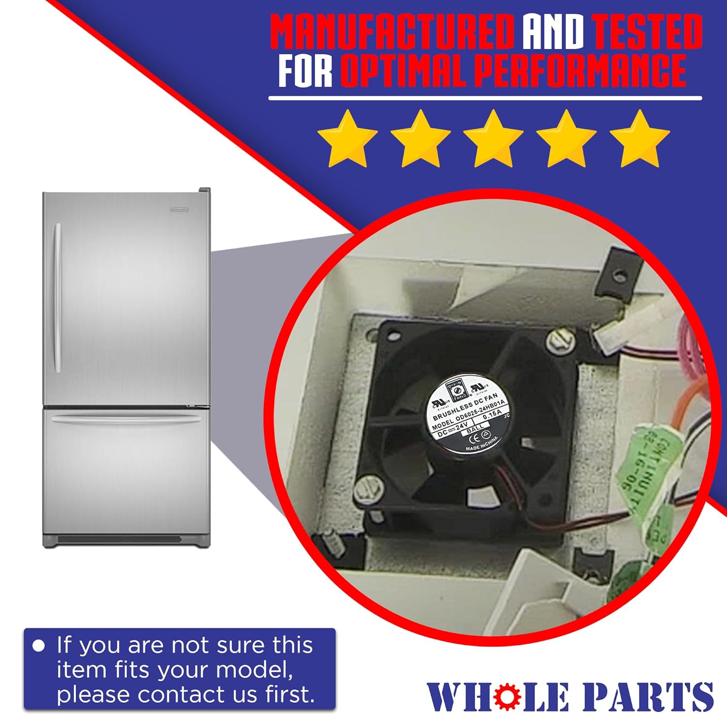Upgraded Whole Parts Refrigerator Axial Fan Kit Part# 013112-000 - Replacement and Compatible with Some Viking Refrigerators or Freezers