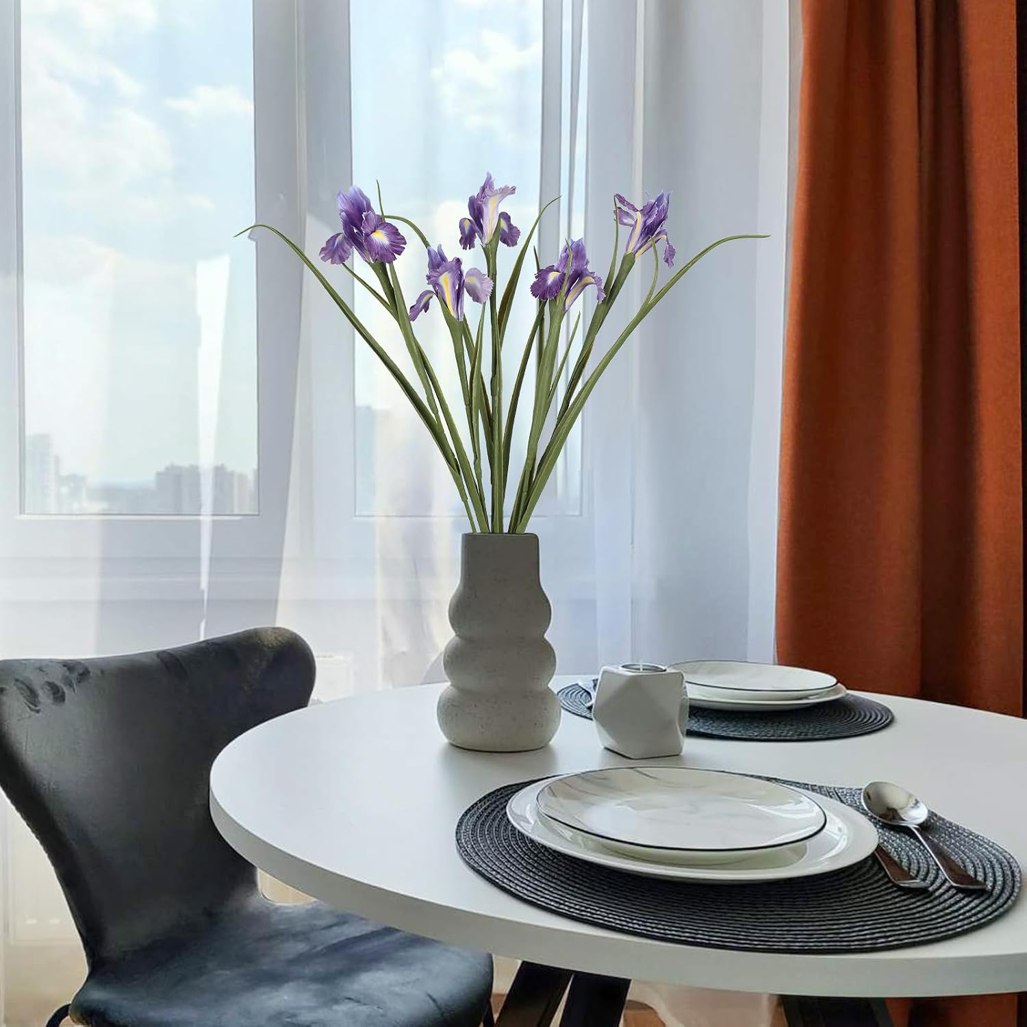 Iris Artificial Flowers Dark Purple 5 Pcs Faux Iris Decor 26.8” Silk Irises Flowers with Stems for Living Room Balcony Home Bathroom Kitchen Table Vase Arrangement(Dark Purple