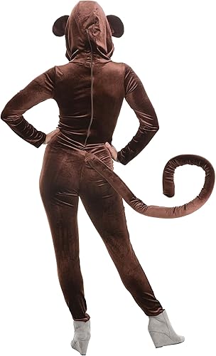 Miniatura 5 de Women's Brown Circus Monkey Halloween Costume Adult Jungle Animal Jumpsuit with Hood and Tail Outfit for Themed Parties