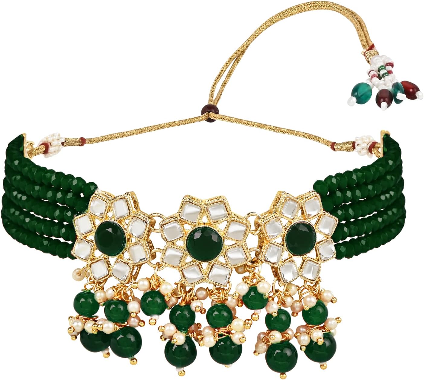 I Jewels Gold Plated Indian Wedding Bollywood Kundan & Pearls Choker Necklace Jewellery Set with Earrings for Women (IJ368G)