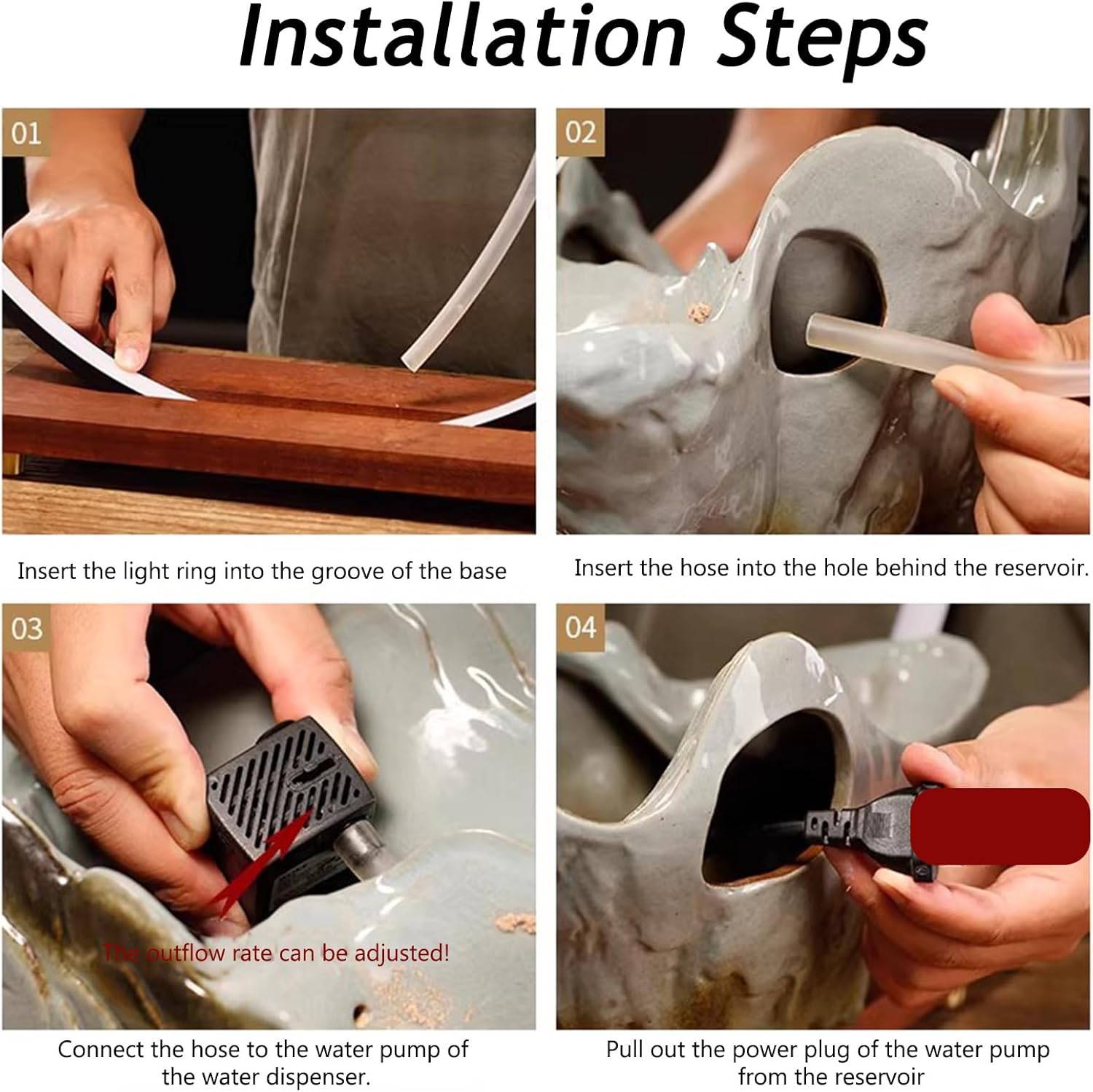 Tabletop Water Fountain with LED Light Loop, Artificial Landscape Tabletop Fountain with Atomizer, Indoor Outdoor Zen Feng Shui Decor for Good Luck Wealth Relaxation(13.8"W x 5.5"D x 15"H, A)